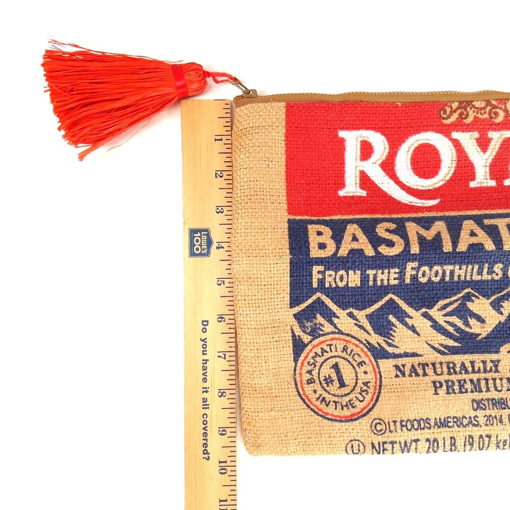 Upcycled Burlap Rice Sack Fold over Clutch Zipper Pouch Tassel Lined Hand Made - Picture 10 of 10